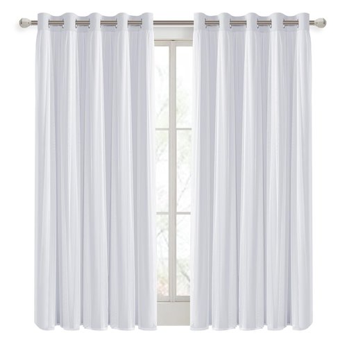 DWCN White Blackout Curtains with Sheer Overlay Thermal Insulated Mix & Match Double Layer Window Panels for Bedroom Living Room Drape Sewn with Tiebacks Grommet Top 60" Wx84 Lx2