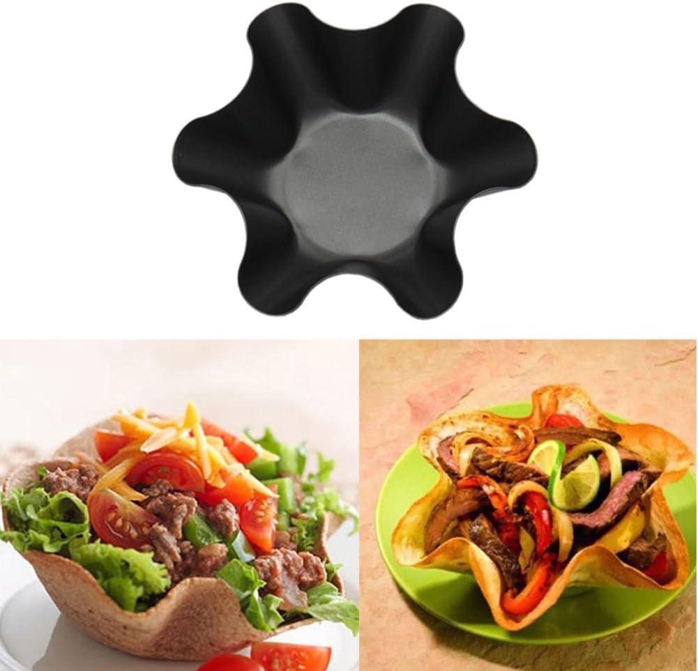 Skiennix Taco Salad Bowl Maker Set - 4 Pack Nonstick Carbon Steel Tortilla Pans | Large 6-Petaled Flower Design