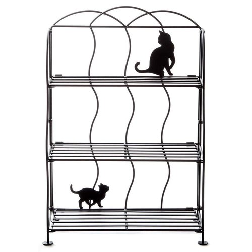 Lily's Home Cat Lovers Black Metal Countertop Wire Shelf Rack, Great for Household Items, Kitchen Organizer, Bathroom Storage and More. Foldable. 3-Tier