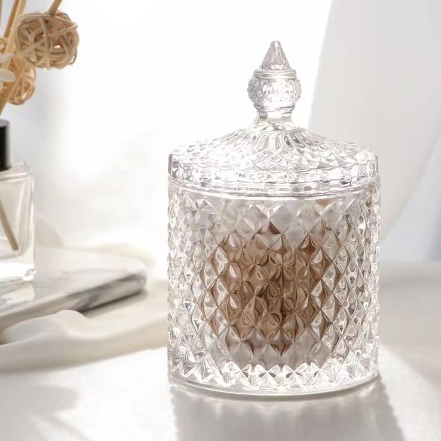 Qtip Holder - Thick Glass Apothecary Jars with Lid | 2 Pack Bathroom Storage for Cotton Swabs, Jewelry & More