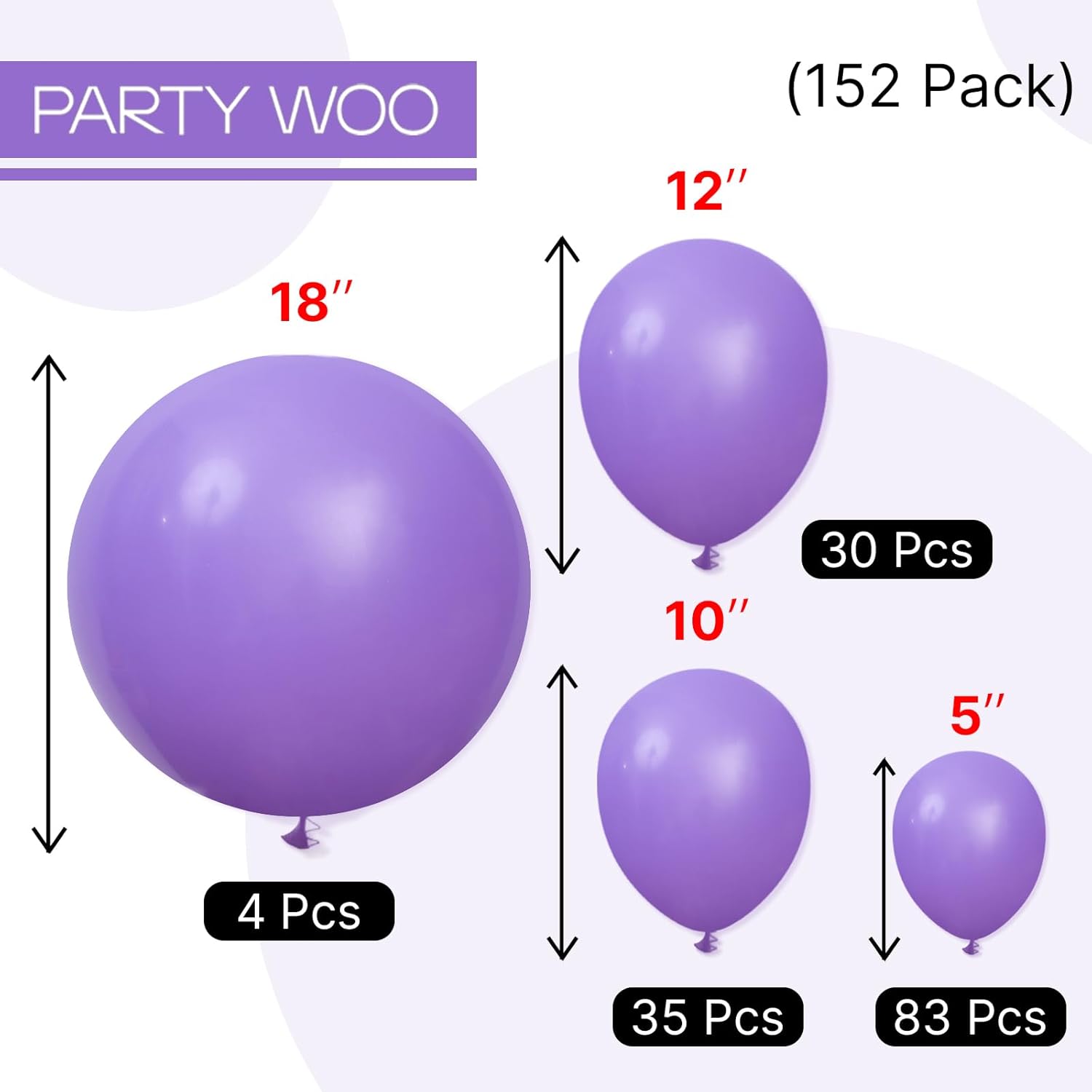 PartyWoo Purple Balloon Arch Kit - 152pcs in 5-18 Inch Sizes for Birthday & Wedding Decor