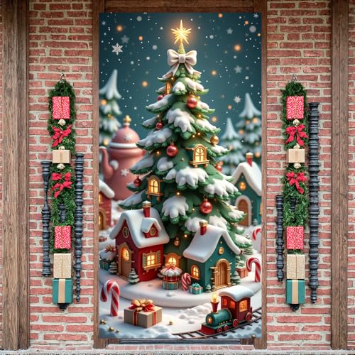 Christmas Door Cover Banner - Indoor Outdoor Xmas Tree Holiday Decor
