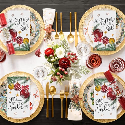 Christmas Paper Napkins 50 Pack - Festive Xmas Ball Pattern for Holiday Table Decor
