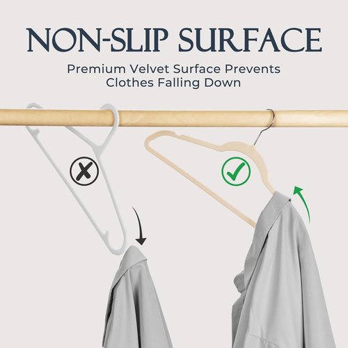 HOUSE DAY Beige Velvet Hangers - 20 Pack Non-Slip Heavy Duty Clothes Hangers | Slim Space-Saving Design with 360° Rotating Hook
