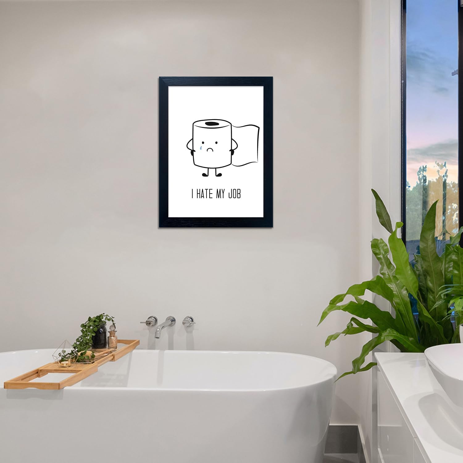 Regine Switzerland Black and White Bathroom Wall Art - Humorous Toilet Paper Canvas Print | Framed Decor