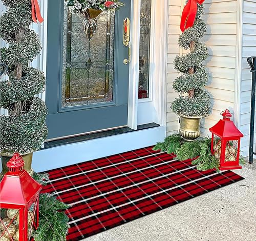 Buffalo Plaid Outdoor Rug 2'x4'3" Red & Black Front Porch Doormat