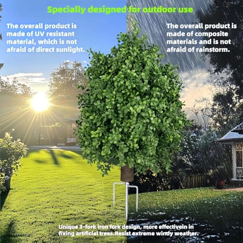 14-Inch Artificial Boxwood Topiary Ball with Ground Stake for Outdoor Decor