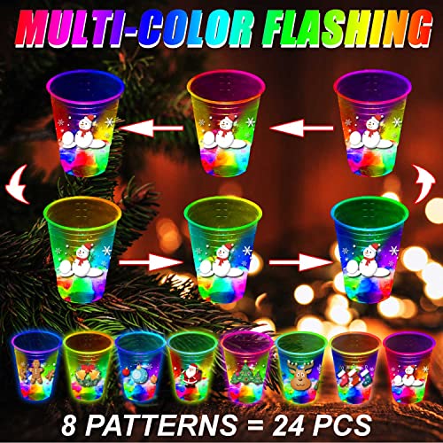 Mishunyus 24 Pack Glow Christmas Party Cups with LED Lights & Stickers