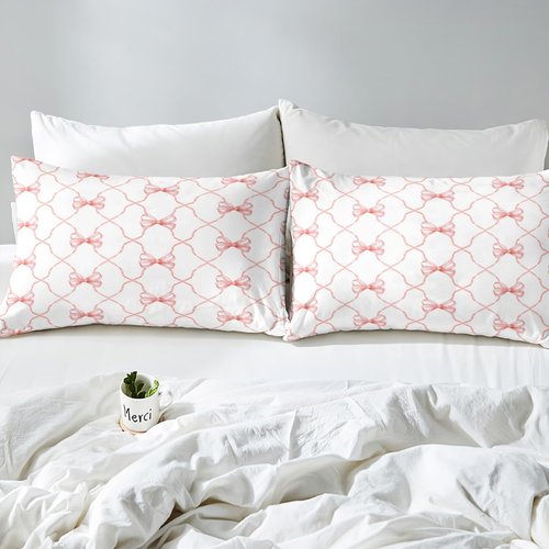 Erosebridal Kawaii Bow Bed Sheets Cute Bowknot Sheet Set Full for Kids Girls Teen Room Decor,Pink Girly Bow Bedding Set Fantasy Princess Bow Tie Bed Sheet Set 4 Piece