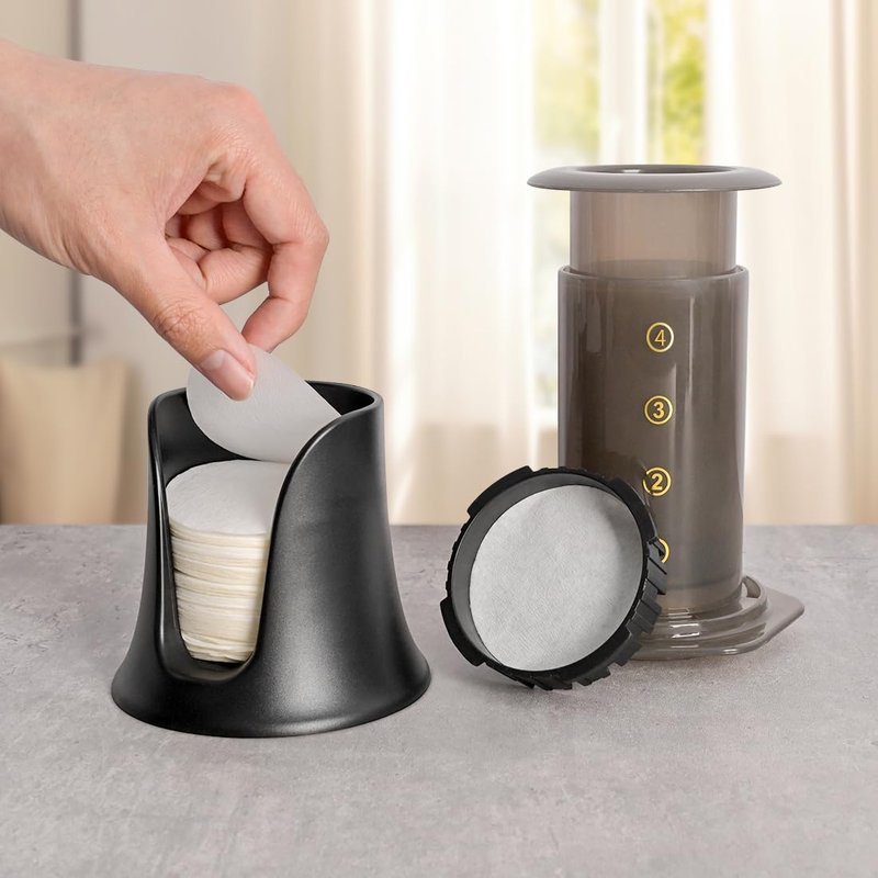 CAFEMASY Coffee Filter Holder with 350 Count Replacement Coffee Paper Filters Compatible with Aeropress Original Clear Go Espresso Maker Accessories Parts