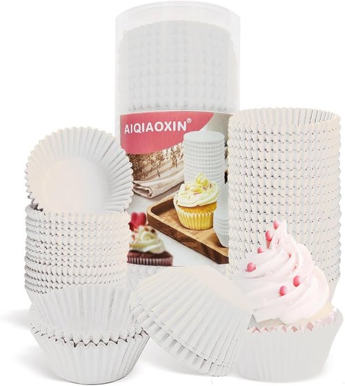 Bake Choice White Cupcake Liners - 500 Pcs Food Grade Non-Stick Greaseproof Baking Wrappers