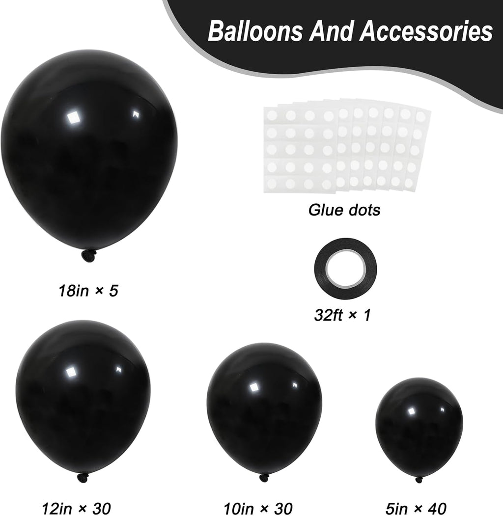 RUBFAC Black Balloons - Premium Latex Party Balloons in 5/10/12/18 Inches | 105pcs for Halloween & Celebrations