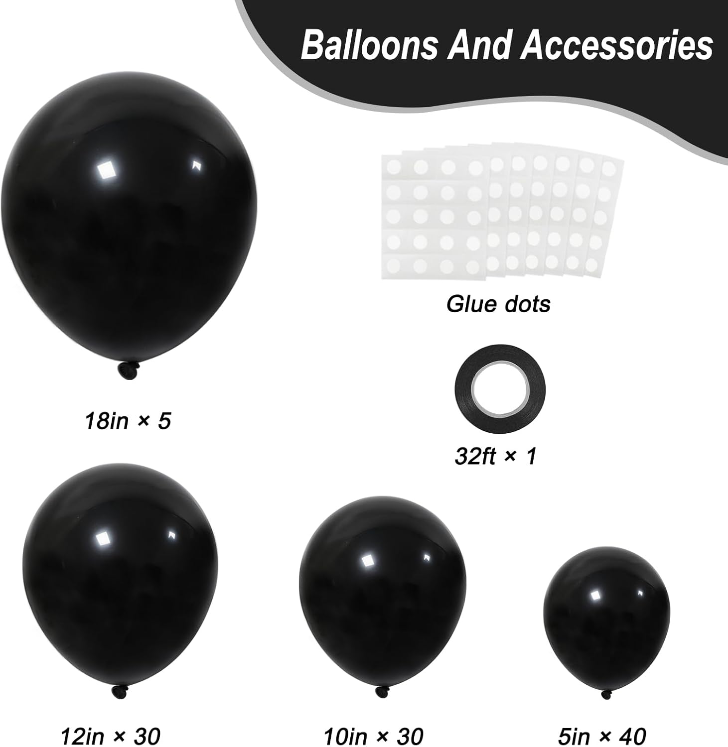 RUBFAC Black Balloons - Premium Latex Party Balloons in 5/10/12/18 Inches | 105pcs for Halloween & Celebrations
