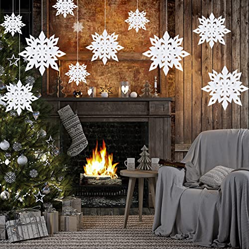 MIAHART White 12-Pack 3D Snowflake Hanging Garlands - Large Pearl Paper Winter Decor (Variation: White)