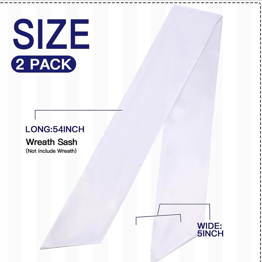 Skiennix Wreath Sash - Blank White Sash for Monogram Embroidery | 5'' W x 54'' L, 2 Pack