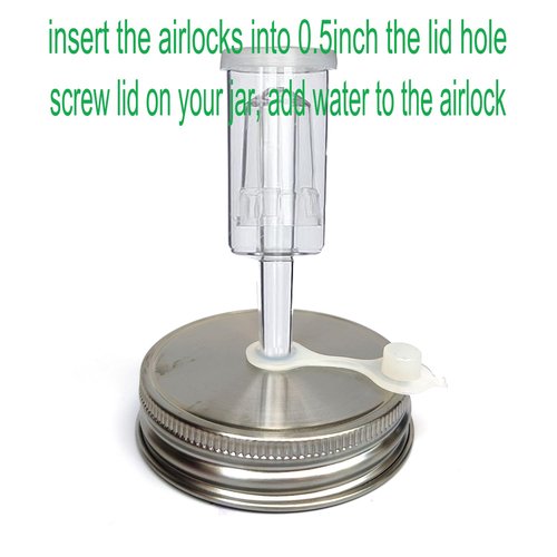 6 Set Fermentation Kit for Wide Mouth Mason Jar, 6 Stainless Steel Fermenting Lids with 6 Airlocks and 6 glass weight1 Silicone Tong (Jars Not Included)