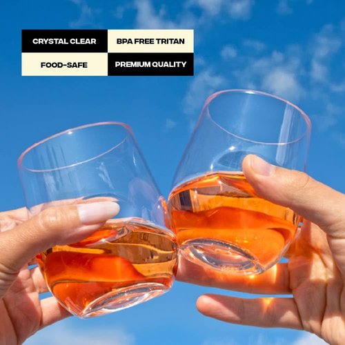 Unbreakable Stemless Wine Glass – Set of 2, 16oz, Dishwasher Safe, BPA-free Tritan, Clear Stemless Red Wine Glasses, Shatterproof for Indoor, Outdoor, Everyday Use. Reusable, Made in the USA