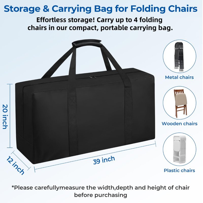 QYILUARE Heavy Duty Folding Chair Storage Bag,Large Waterproof Carry Bag for Metal,Wooden and Plastic Chairs,with Sturdy Handle (39"L x 12" W x 20" H)