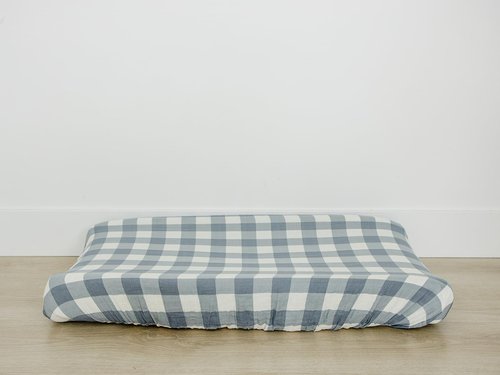 Mebie Baby Changing Pad Cover, Dusty Blue Gingham, 100% Muslin Cotton Changing Table Pad Cover for Boy and Girl, Designer Nursery Decor Covers, Diaper Changing Pad Cover for Changing Station