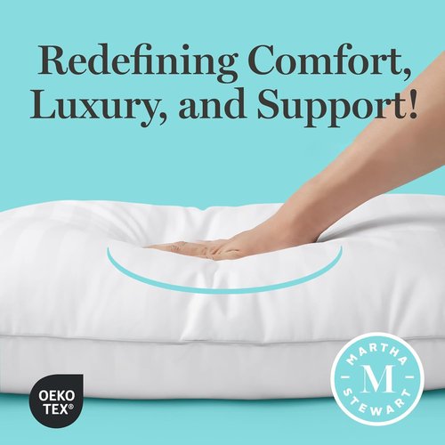 Martha Stewart Hotel Collection Pillow - 500 Thread Count Hypoallergenic Cotton | Queen Size Set of 2