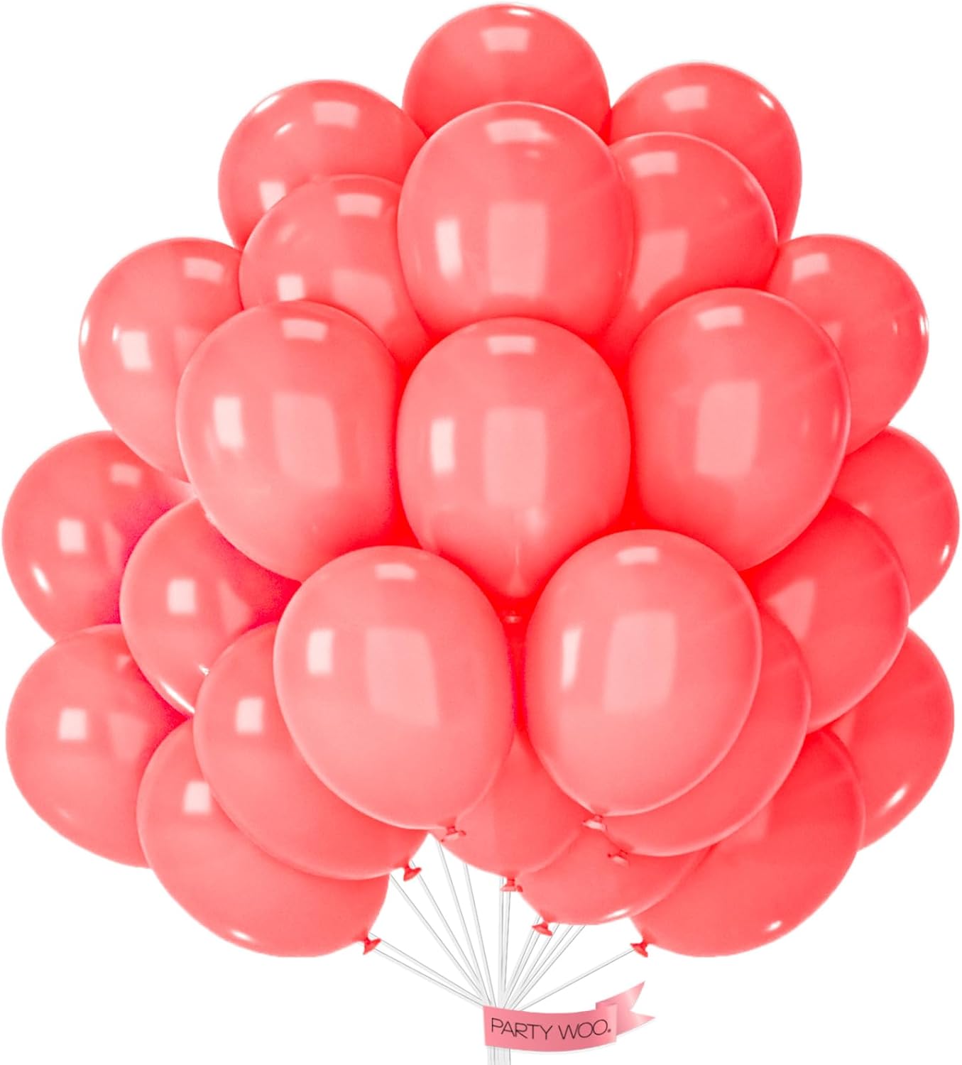 PartyWoo Coral Balloons - 50pcs 12 Inch Pastel Red Pink Latex Helium Balloons for Celebrations