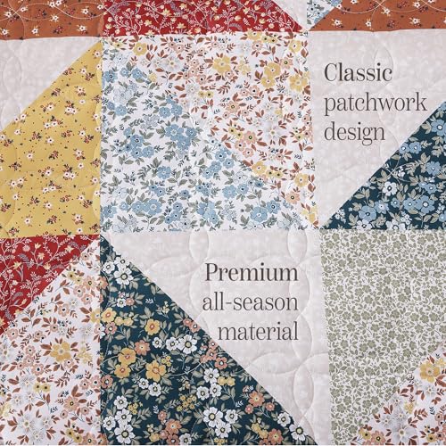 BLOOMHAVEN 3-Piece Queen Patchwork Quilt Set - Lightweight Floral Coverlet