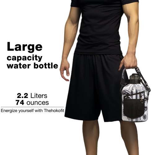 2.2L/74OZ Water Bottle - Half-Gallon Water Bottle - Large Capacity Drinking Bottle - BPA-Free - Ideal Choice for Sports/Fitness/Gift - with Spare Lid and Silicone Straw (2.2L, Midnight Black)
