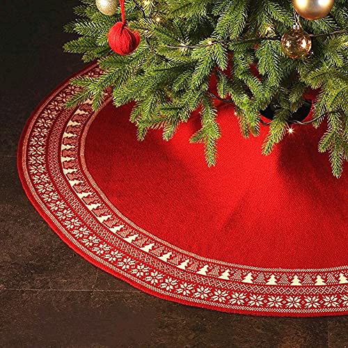 Dremisland 36-Inch Red Cable Knit Christmas Tree Skirt Rustic Holiday Decor