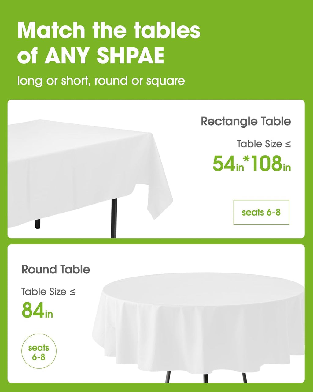 Pureegg Disposable Plastic Tablecloths - 54 x 108 Inch, Leakproof & Sturdy, 40 Pack, White for Parties & Weddings