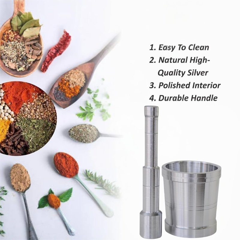Aluminum Mortar & Pestle Set – Heavy Duty Okhli Masher for Grinding Spices & Herbs | Manual Khalbatta for Home & Kitchen Use