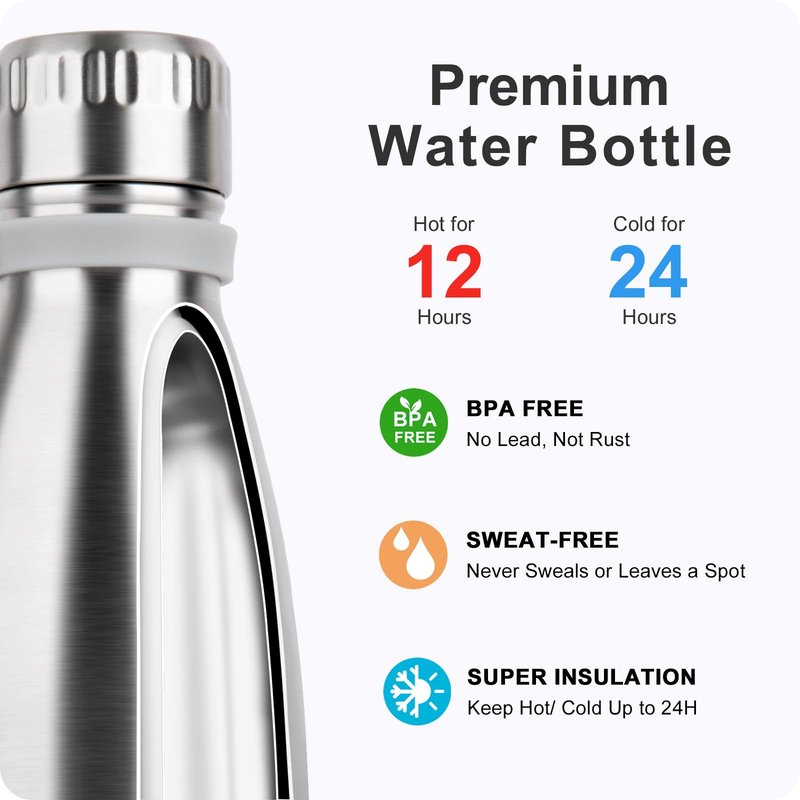 Mollcity 9 oz Water Bottle for Kids-Stainless Steel Vacuum Insulated Sports Flask Leak Proof Small Water Bottles for School (Silver)