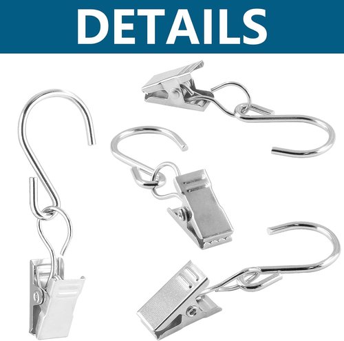 Litoexpe S Hooks - 50 PCS Metal Curtain Clips for Hanging Lights & Tents | Silver Finish