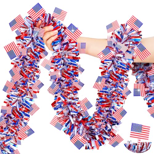 50 FT Patriotic Tinsel Garland - Red White & Blue 4th of July Decor