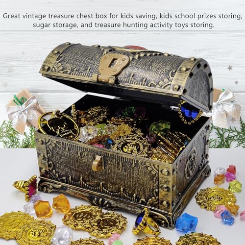 Kids Pirate Treasure Chest with Lock and Key – Decorative Storage Box