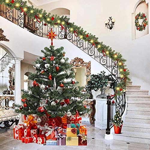 FUNPENY 9ft Pre-Lit Artificial Christmas Garland with 50 LEDs, Red, 8 Modes