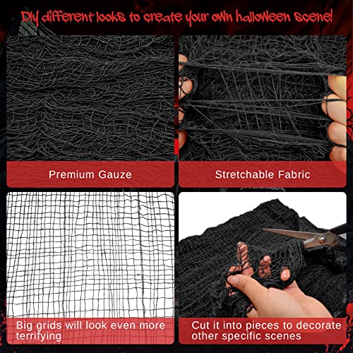 Black Halloween Creepy Cloth Decor - 6-Pack 72x30 Inch Spooky Gauze Fabric