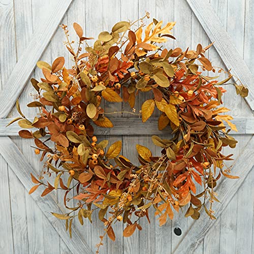 Artificial Fall Wreath with Pumpkin and Oak Leaves for Front Door