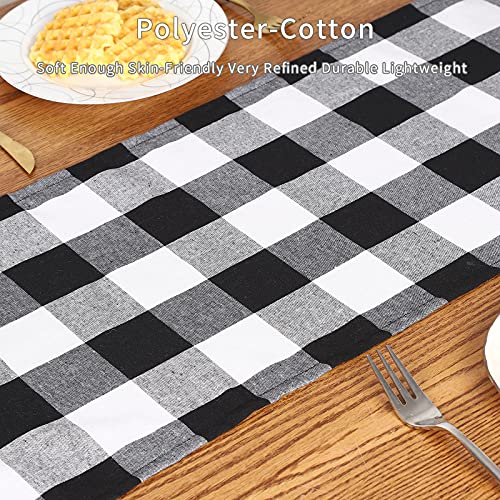 Buffalo Check Plaid Table Runner Black and White 14 x 72 Inch for Holiday & Home Decor