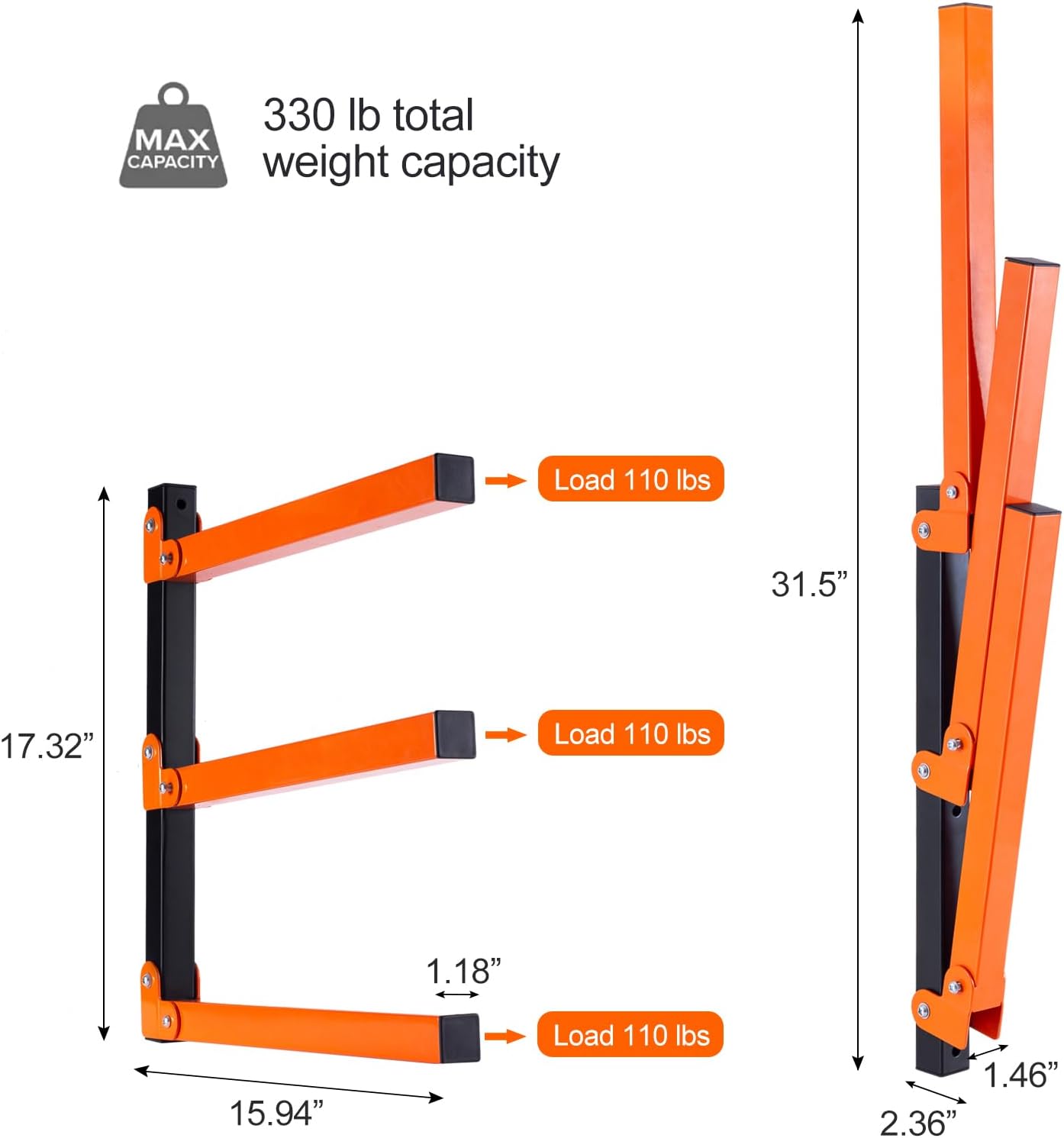 Ultrawall Wall Mount Wood Organizer - 3-Level Metal Rack for Indoor & Outdoor Use | 4 Pack