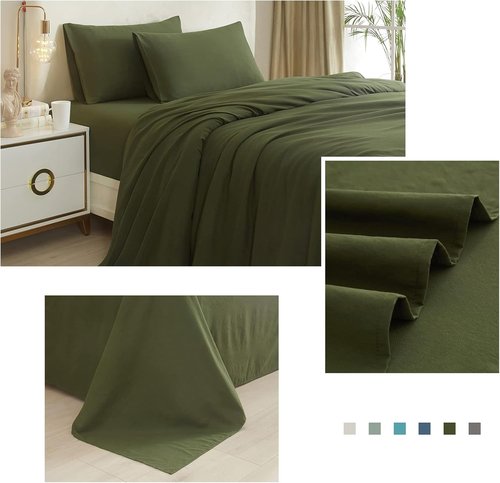 HighBuy Queen Sheet Set - Luxury Hotel-Quality Cooling Bed Sheets | 4-Piece Army Green Bedding - 16'' Deep Pocket, Wrinkle & Stain Resistant