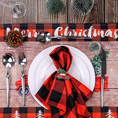 FEKIDO Red Truck Christmas Napkin Rings Set of 6 - Holiday Table Decor