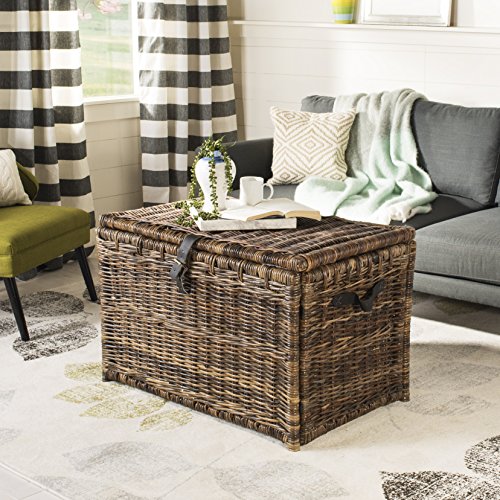 Wicker Storage Trunk, 35.5-Inch Collapsible Rattan Chest with Leather Straps