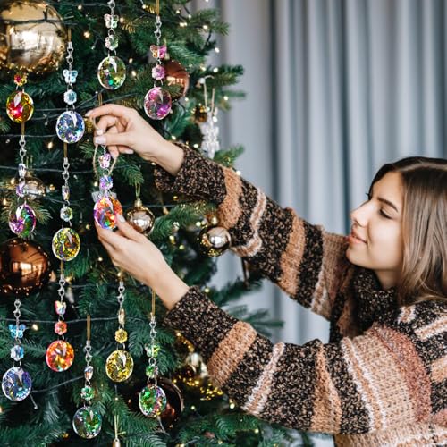 Vellibring 12PCS Rainbow Crystal Christmas Ornaments - Iridescent Glass Balls for Tree Decoration