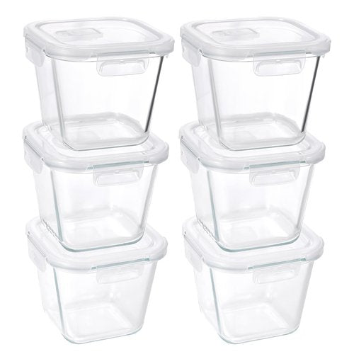 MYJIE [6 Pack] Glass Soup Containers with Lids - 4 Cup 32 Oz Glass Storage Containers with Lids,Meal Prep Containers Reusable with Airtight Lid,Square Food Storage Salad Container for Lunch