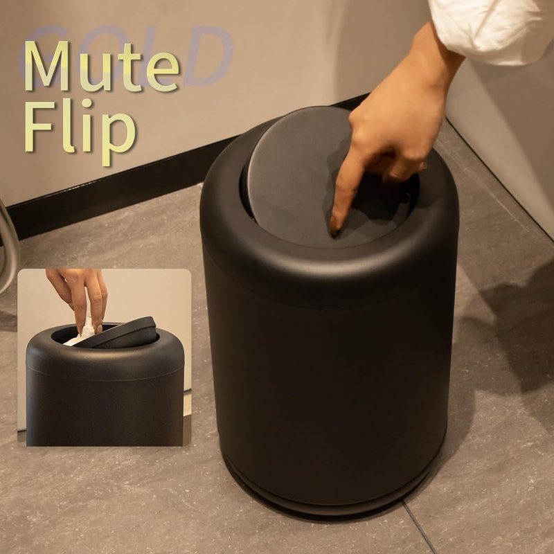 BRIEFHUMAN Waste Can 3 Gallon with Swing Lid，Brushed Stainless Steel Trash Can，Metal Cylindrical Garbage Can，Brass Wastebasket Bin for Bathroom,LivingRoom,Office,Kitchen,Bedroom,Hotel (Black)