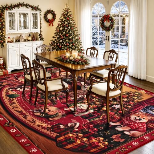 AtawLege 6' x 9' Christmas Area Rug - Non-Slip Washable Faux Wool Living Room