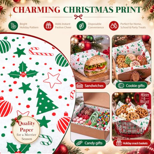 Tenceur Christmas Bauble Wax Paper Sheets 150 Pack for Food Wrapping & Decorations