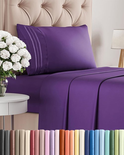 Comfy Twin Size 3 Piece Sheet Set by [Brand Name] - Breathable Cooling Bedding - Ultra-Soft, Deep Pockets, Wrinkle-Free - Oeko-Tex Certified, Purple