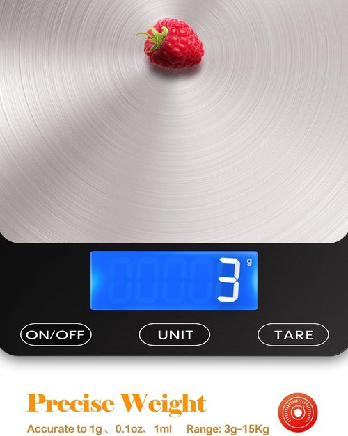 Food Scale - Skiennix 33lb Digital Kitchen Scale | Rechargeable 304 Stainless Steel for Accurate Meal Prep, Cooking & Baking - Black