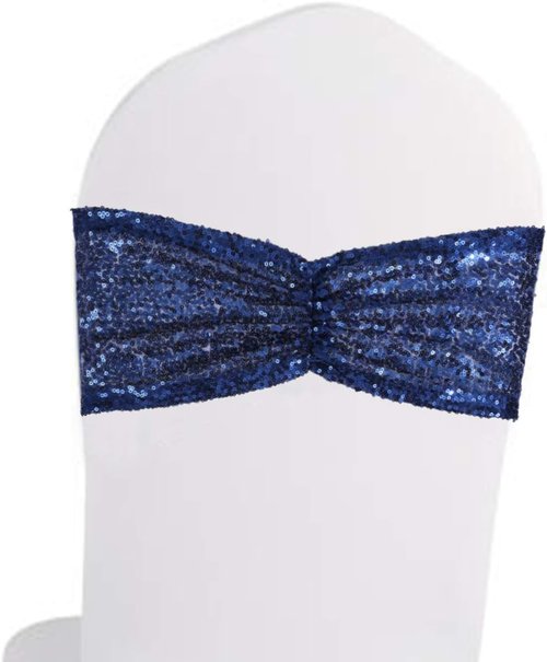 Eternal Beauty Navy Blue Sequin Chair Sashes - Pack of 50 for Elegant Wedding Decor